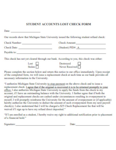 Student Account Lost Check Form