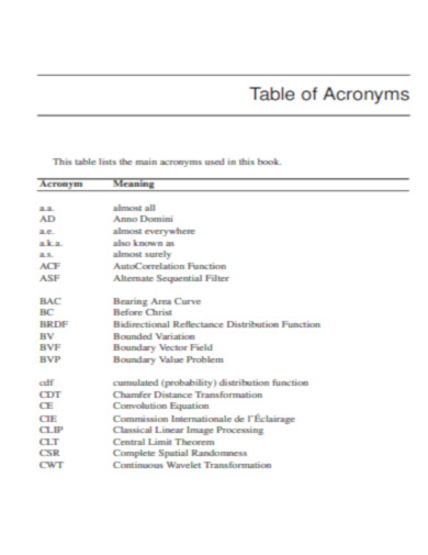 Table of Acronyms