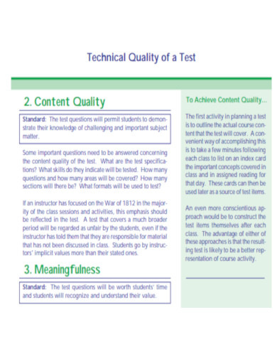 Technical Quality of a Test