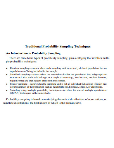 Traditional Probability Sampling Techniques