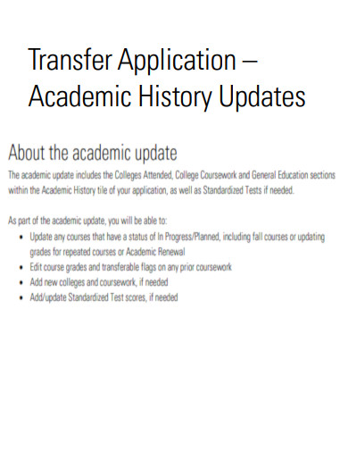 Transfer Application Academic History