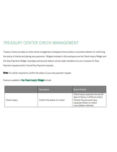 Treasury Center Check Management