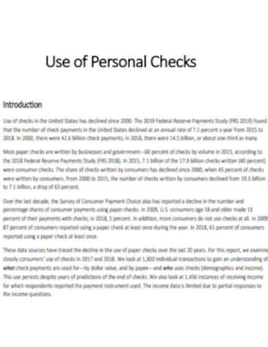 Use of Personal Checks