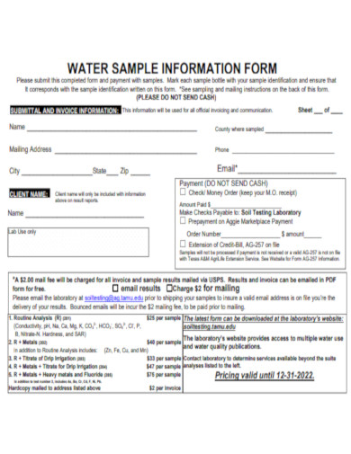 Water Sample Information Form