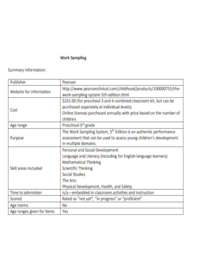Work Sampling System Summary Information