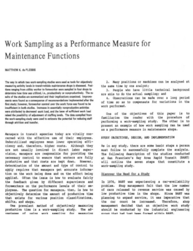 Work Sampling for Maintenance Functions