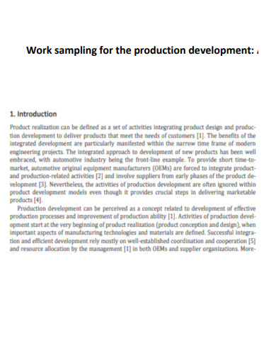 Work Sampling for the Production Development