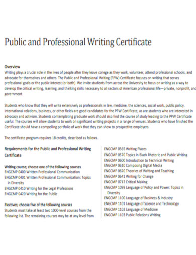 Writing Certificate