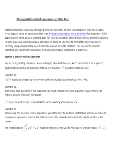 Writing Mathematical Expressions in Plain Text 