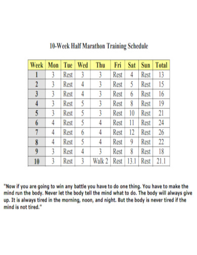10 Week Half Marathon Training Schedule