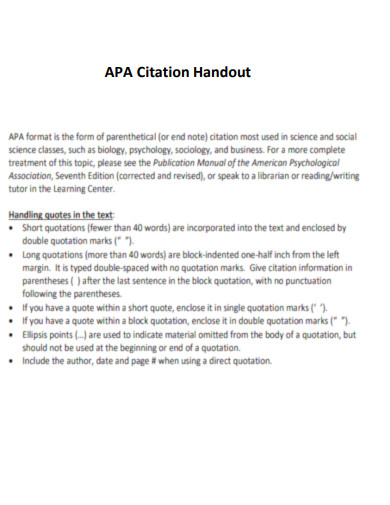 APA Citation Handout