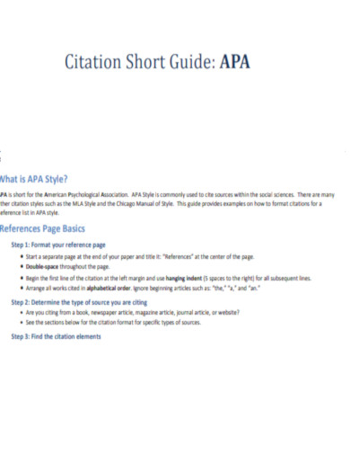 APA Citation Short Guide