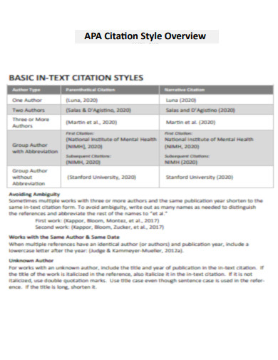 APA Citation Style Overview