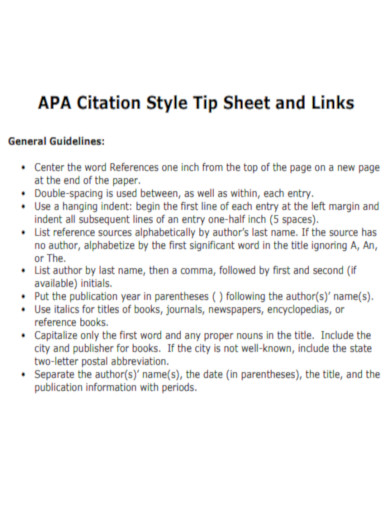 APA Citation Style Tip Sheet