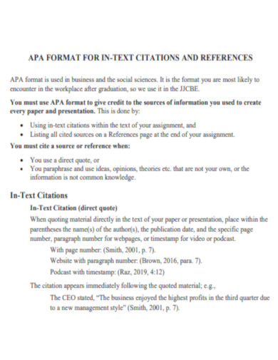 APA In Text Citations Reference
