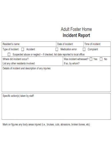 Adult Foster Home Incident Report