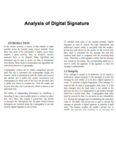 Analysis of Digital Signature