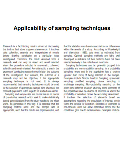 Applicability of sampling technique