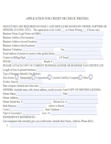 Application for Credit or Check Writing