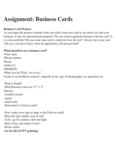 Assignment Business Cards