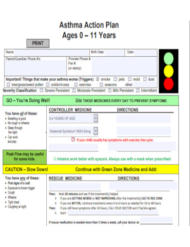 Asthma Action Plan Ages 0 – 11 Years