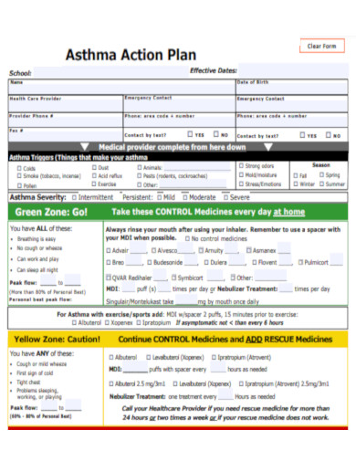 Asthma Action Plan Clear Form