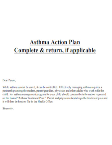Asthma Action Plan Letter
