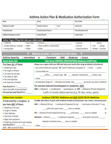 Asthma Action Plan Medication Authorization Form