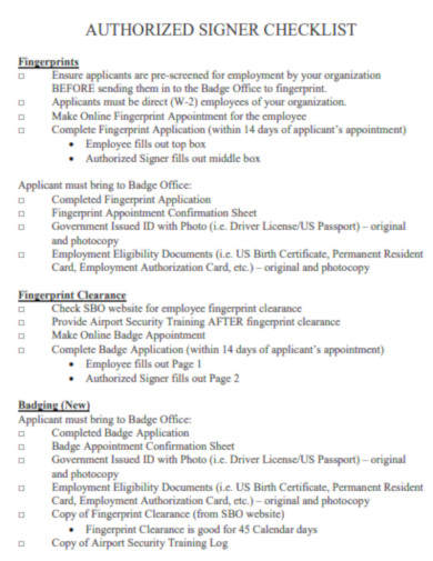 Authorized Signers Checklist
