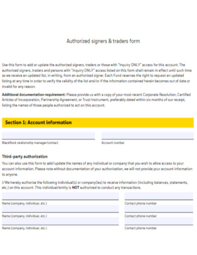 Authorized Signers Traders Form