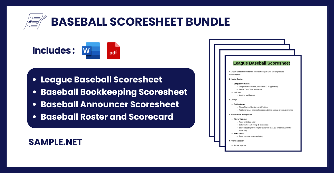 baseball scoresheet bundle