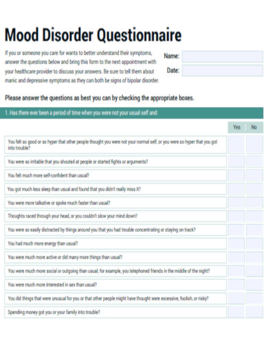 Basic Mood Disorder Questionnaire