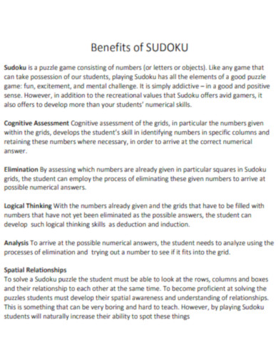 Benefits Sudoku
