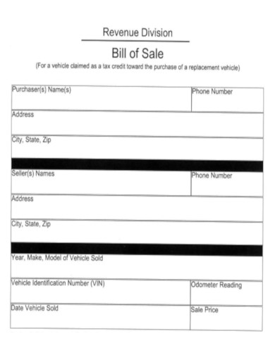 Bill of Sale Revenue Division