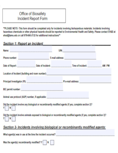 Biosafety Incident Report Form