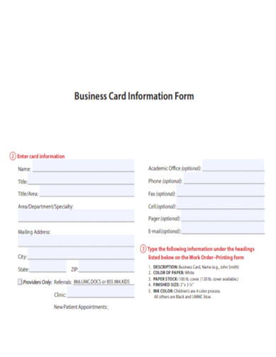 Business Card Information Form