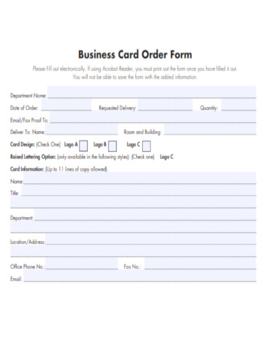 Business Card Order Form