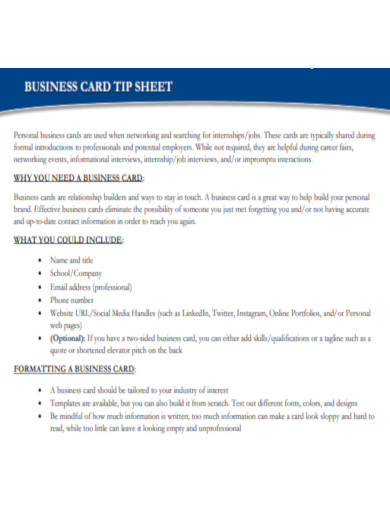 Business Card Tip Sheet