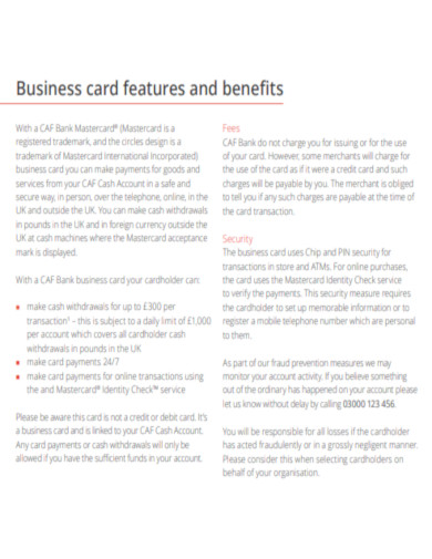 Business card features and benefits