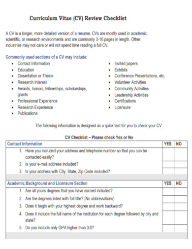 CV Review Checklist