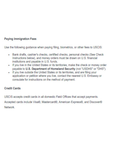 Cashier Check Paying Immigration Fees