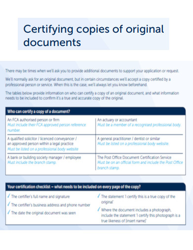 Certifying Copies of Original Documents