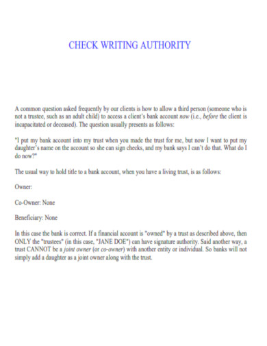 Check Writing Authority
