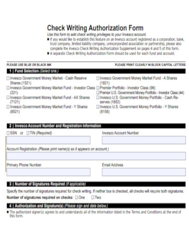 Check Writing Authorization Form