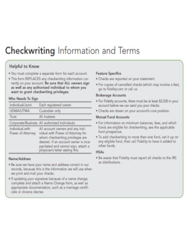 Check Writing Information and Terms