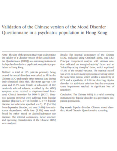 Chinese Version of Mood Disorder Questionnaire
