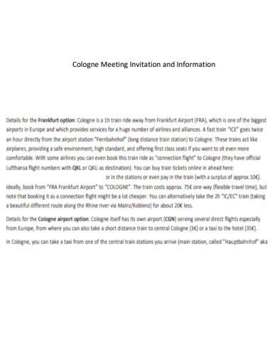 Cologne Meeting Invitation and Information