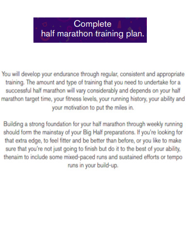 Complete Half Marathon Training Plan