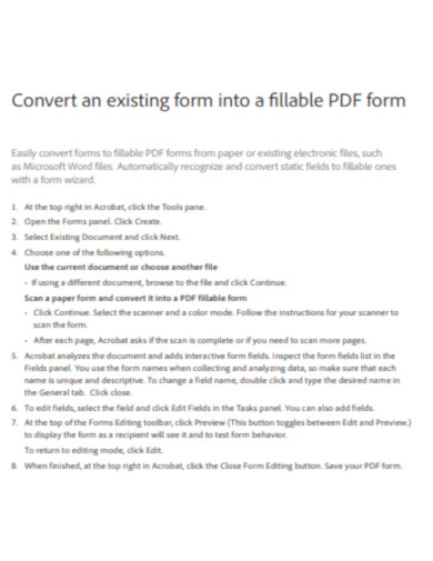 Convert an existing form into a fillable PDF form