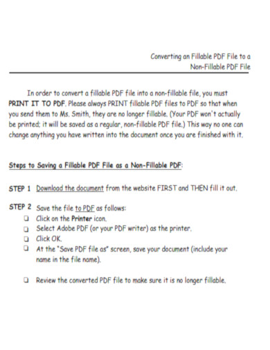 Converting an Fillable PDF File to a Non Fillable PDF File